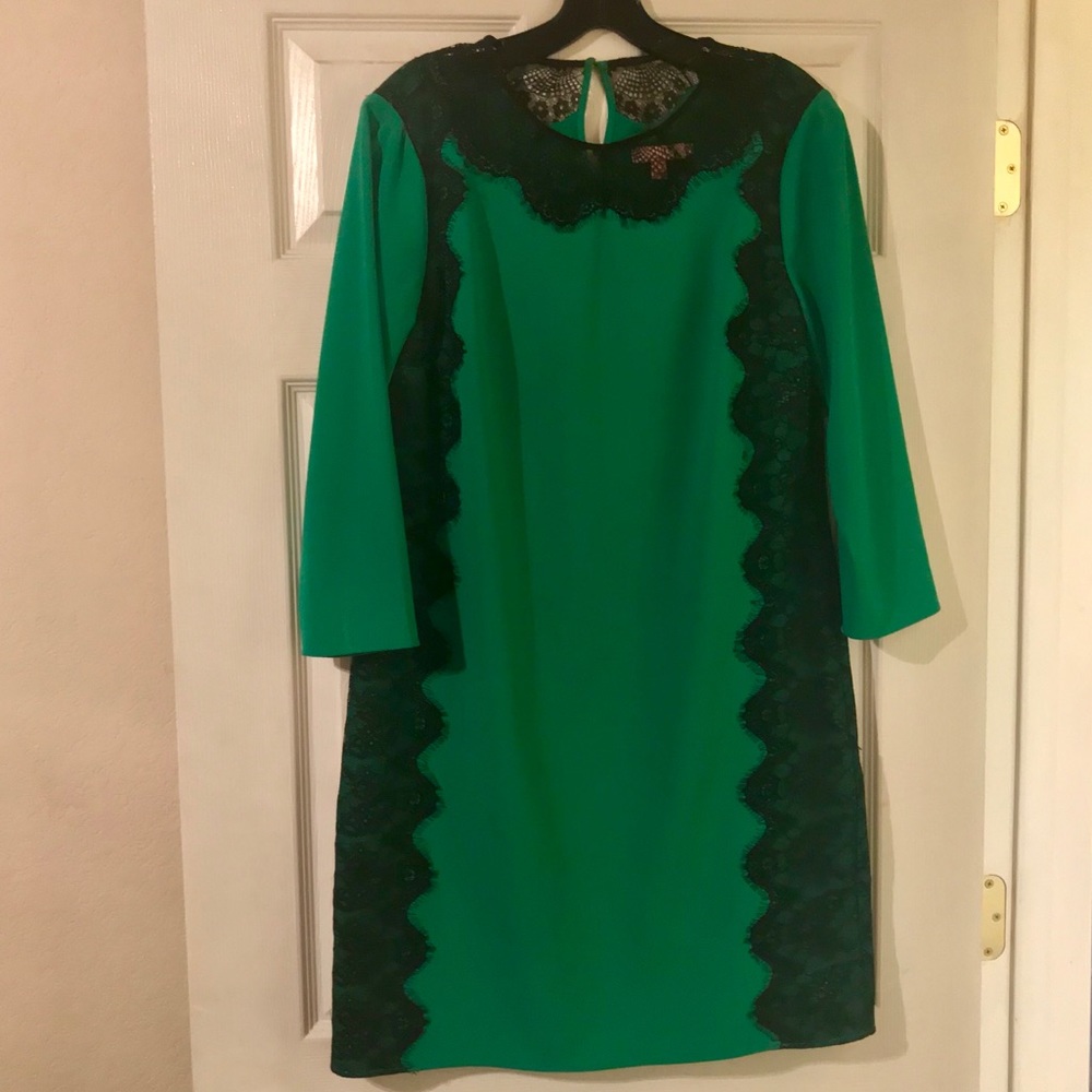 Ted Baker 3/4 sleeve green dress with lace
